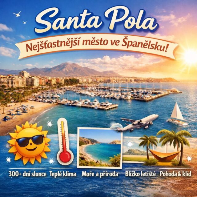 🌞 Santa Pola patří podle nedávné studie kvality života mezi nejšťastnější města ve Španělsku.

Proč právě tady? 💙
Výzkum hodnotil konkrétní faktory, které ovlivňují spokojenost lidí:

☀️ více než 300 slunečných dní v roce
🌡️ příjemné středomořské klima po celý rok
🌊 blízkost moře a přírody
✈️ skvělá dostupnost – jen pár minut od letiště v Alicante
🏡 klidnější tempo života než ve velkých městech

A přesně tohle tady zažijete i vy:
🏖️ rána u moře
🌅 večery při západu slunce
🍷 pohodu, kterou si odvezete s sebou domů

Přijeďte si odpočinout tam, kde se dobře žije ✨

👉 Rezervace pobytu přes zprávu nebo náš web
#SantaPola #Spanelsko #Dovolena #More #prazdninyvespanelsku